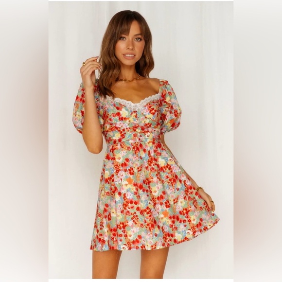 New NWT All About May Say Hello Dress Floral Mini Fit Flare Puff Sleeves… - Picture 1 of 12